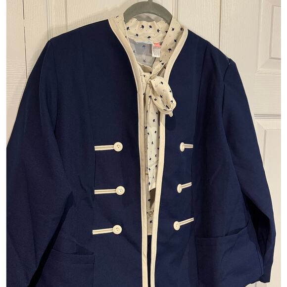 Vintage Navy Skirt Suit Set Blazer Button Up Career Academic Dark Academia - Picture 4 of 8